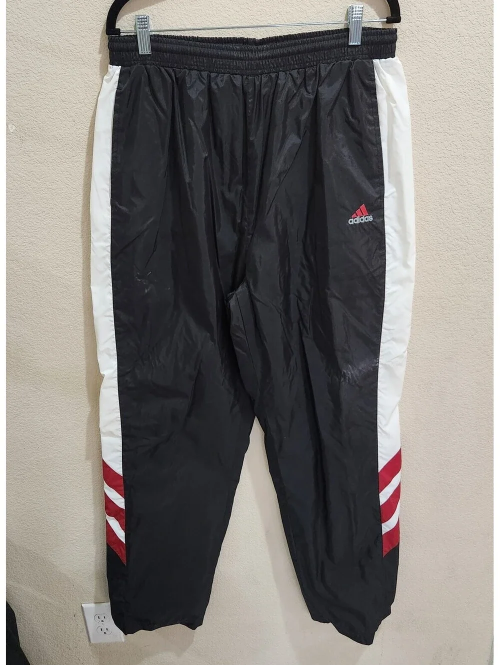 Vintage Adidas Track Pants Men XLT Black Red White Flag Tag 90s Y2K Soccer